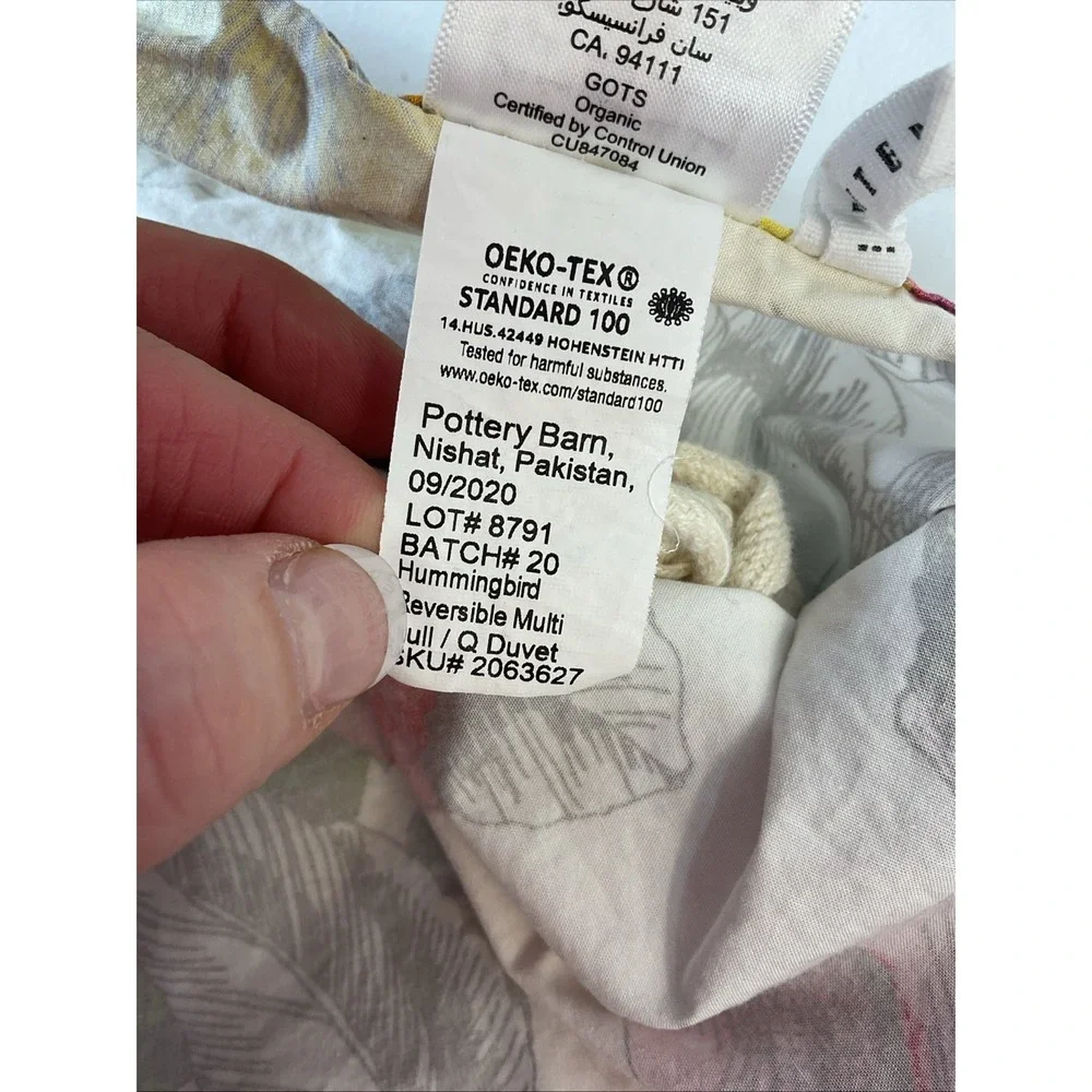Pottery‎ Barn Reversible Hummingbird Butterfly Duvet Cover Queen/Full cotton